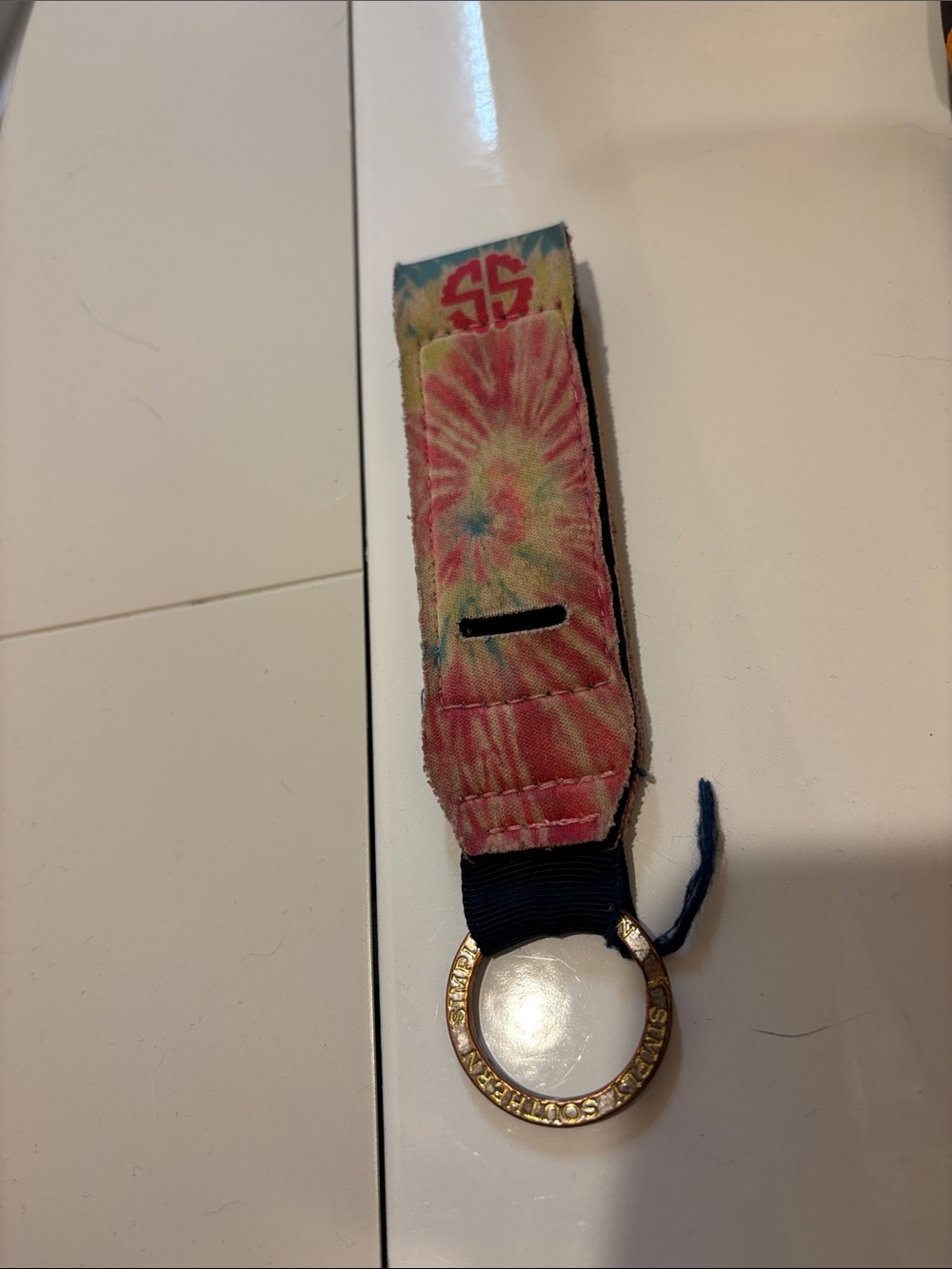 Simply Southern Pink Tie-Dye Wristlet Key & Card Holder with Gold Ring